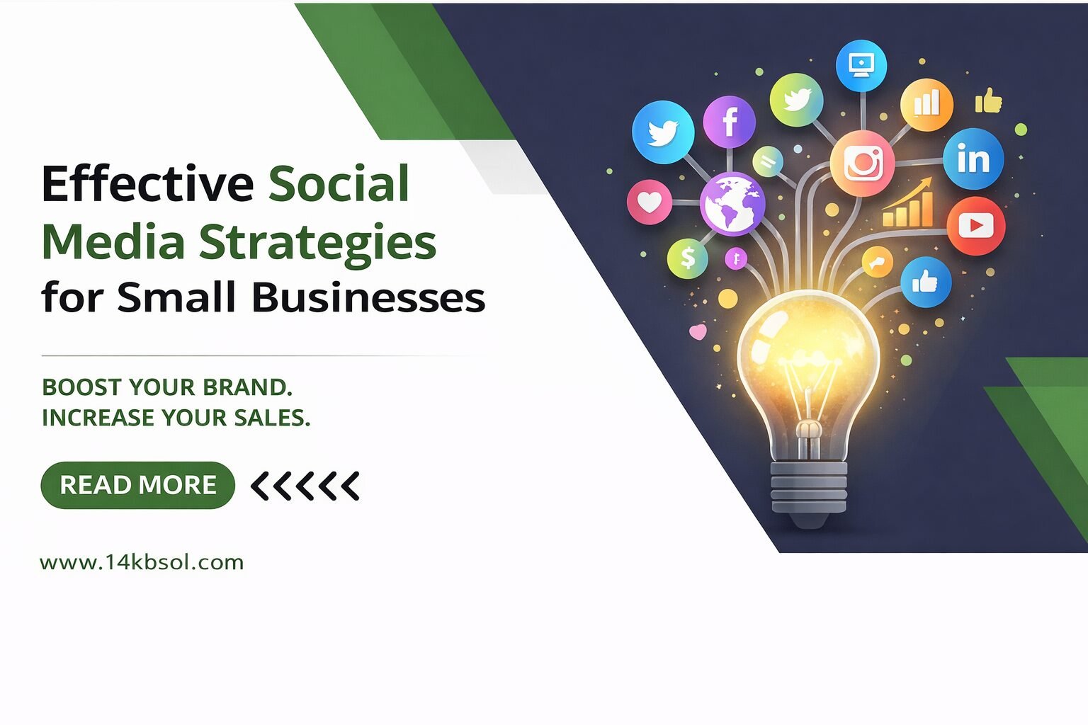 A professional blog-style illustration showing small business growth through social media, with icons for posts, analytics, engagement, and digital marketing strategies on a clean, modern interface.