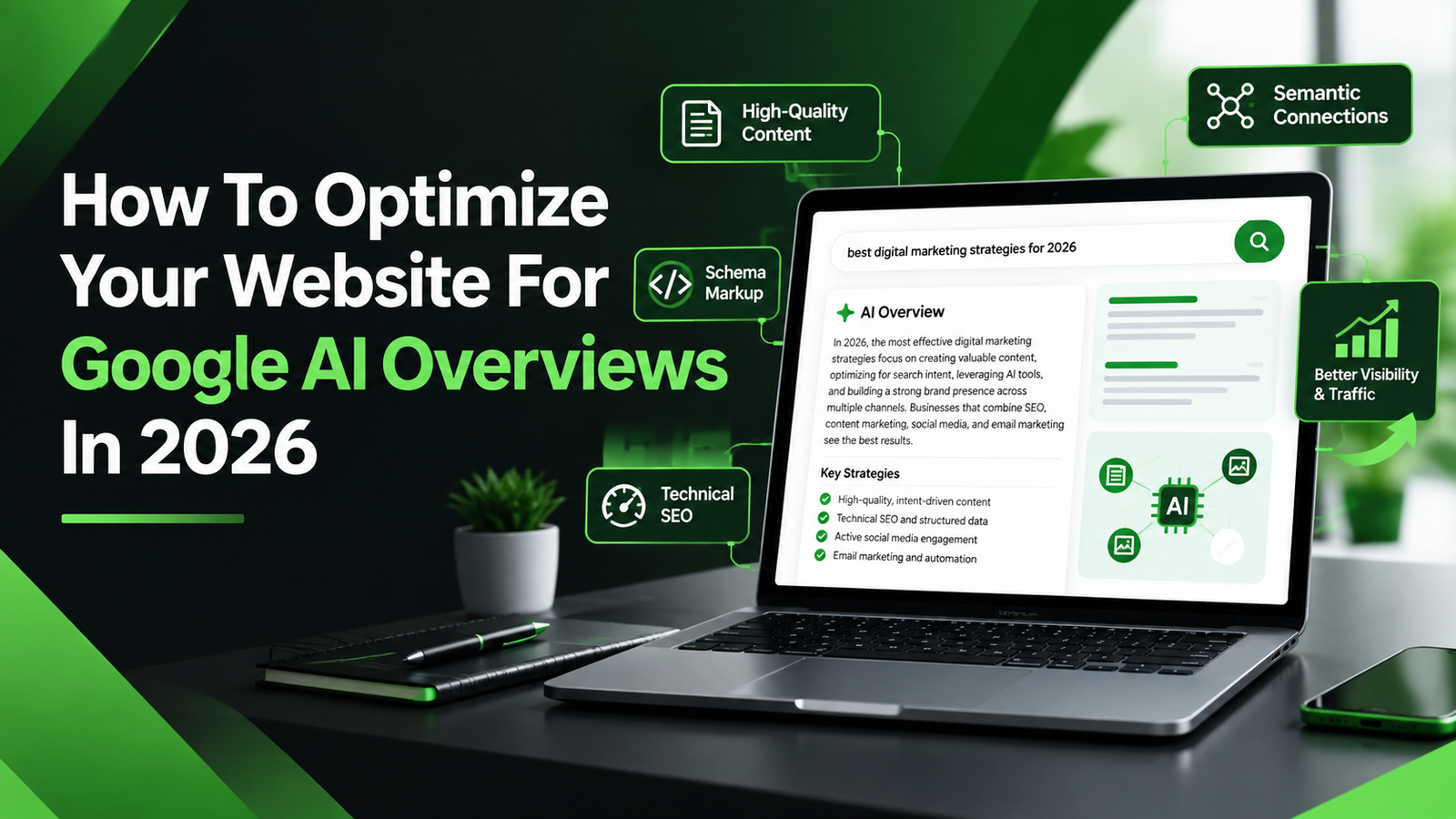 How to optimize your website for Google AI Overviews in 2026 with SEO, schema markup, high-quality content, and technical SEO.