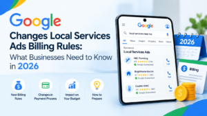 Google Local Services Ads billing rules for 2026, featuring local search results, payment changes, budget impact, and billing updates.